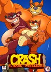 activision anthro bandicoot biceps bulge clothed clothing comic cover cover_art cover_page crash_bandicoot crash_bandicoot_(series) crunch_bandicoot dasyuromorph group hi_res male mammal marsupial muscular muscular_male one_eye_closed pecs slash876 thylacine tiny_tiger topless trio wink