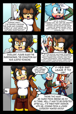 anthro blood bodily_fluids clothed clothing dialogue eye_scar eyelashes eyes_closed facial_scar female fingers front_view gesture hand_gesture open_mouth salute scar tail text thumbs_up dexstar mammal 2:3 comic digital_media_(artwork) english_text hi_res