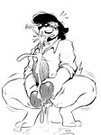 anthro ball_fondling balls big_balls big_penis blush bodily_fluids cum cum_on_ground ejaculation fondling genital_fluids genitals male masturbation penis solo swollen_anus jordo_(artist) jerry_(jordo) chimera hi_res monochrome