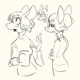 anthro clothed clothed_anthro clothed_female clothing container cup eyewear female female_anthro fingers fully_clothed glasses hair hair_bun holding_container holding_cup holding_mug holding_object mug open_mouth round_glasses snout solo surprised sweater tapering_snout topwear turtleneck ethan8bit esther_(ethan8bit) mammal mouse murid murine rodent guide_lines hi_res sketch sketch_page