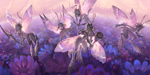 antennae_(anatomy) breasts butt detailed_background exoskeleton female flower_field flying forest group holding_melee_weapon holding_object holding_polearm holding_spear holding_sword holding_weapon insect_wings lepidopteran_wings male melee_weapon not_furry plant polearm spear sword tree weapon wings olena_richards hasbro magic:_the_gathering wizards_of_the_coast fairy humanoid absurd_res hi_res official_art