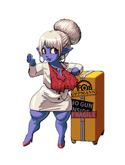 baggage baggage_cart belly clothed clothing collar curvy_figure dress ear_piercing ear_ring female footwear hair hair_bun high_heels lipstick looking_at_viewer makeup piercing pointy_ears raised_hand ring_piercing shoes simple_background solo tight_clothing tight_dress voluptuous voluptuous_female wet oppmann league_of_legends riot_games tencent poppy_(lol) humanoid yordle hi_res