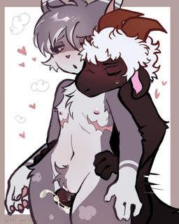 andromorph andromorph/male anthro big_horn blush bodily_fluids brown_body brown_fur chest_scar claws cum duo eyes_closed front_view fur genital_fluids genitals grey_body grey_fur hair heart_symbol horn intersex intersex/male male mastectomy_scar motion_lines multicolored_body multicolored_fur nude nude_andromorph nude_anthro nude_male pawpads paws penis red_eyes scar sex simple_background thigh_sex h0t-garbage maverick_(nami955) bovid caprine domestic_cat felid feline felis goat mammal 4:5 absurd_res hi_res shaded signature trans_(lore) trans_man_(lore)