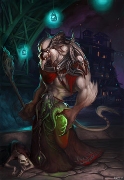 abs anthro armor biceps claws clothing fangs fantasy fur horn lamp lantern lion's_arch magic magic_user male melee_weapon muscular muscular_male necromancer pecs polearm pose solo staff standing tail teeth vein weapon white_body white_eyes white_fur raskolnikova guild_wars charr felid mammal