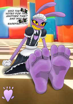 anthro caine_censorship censor_bar censored_speech censored_text clothing feet foot_fetish foot_focus grawlixes humanoid_feet maid_uniform male plantigrade purple_body soles solo text toes uniform erboiler glitch_productions the_amazing_digital_circus jax_(tadc) lagomorph leporid mammal rabbit absurd_res english_text hi_res