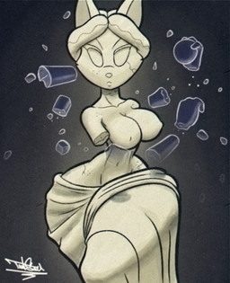 anthro big_breasts black_background breasts clothed clothed_anthro clothed_female clothing curvy_figure eyebrows eyelashes female fingers hair sculpture shatter simple_background solo statue thick_thighs topless voluptuous voluptuous_anthro voluptuous_female wide_hips tansau animate_inanimate living_statue 2025 signature