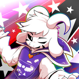5_fingers anthro black_sclera clothed clothing detailed_background fingers fully_clothed heart_necklace horn male multicolored_outline one_eye_closed outline perspective rainbow_outline solo star hacedor2 undertale undertale_(series) asriel_dreemurr_(god_form) bovid caprine goat mammal 1:1 absurd_res bust_portrait hi_res icon portrait signature