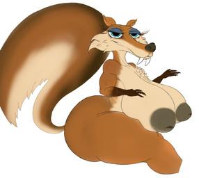 anthro big_breasts big_butt blue_eyes breasts butt female huge_breasts huge_butt solo squirrel_tail elangelote blue_sky_studios ice_age_(series) scratte_(ice_age) mammal rodent saber-toothed_squirrel hi_res