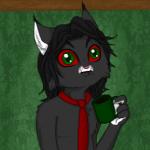 anthro black_body black_fur black_hair container cup fur green_eyes hair holding_container holding_cup holding_object male necktie red_sclera solo maki_badfox lackadaisy dan_(smarticus) smarticus caracal caracal_(genus) domestic_cat felid feline felis mammal 1:1 2013 low_res