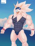 anthro anthrofied big_muscles bulge clothed clothing detailed_bulge genital_outline male muscular muscular_anthro muscular_male open_mouth outside penis_outline pokemorph seascape sky solo tongue tongue_out topless water bada-butterfly nintendo pokemon felid generation_7_pokemon legendary_pokemon mammal pokemon_(species) solgaleo hi_res