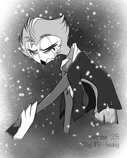 anthro beak bodily_fluids chest_tuft clothed clothing crying eyes_closed feathers hand_holding jacket male mouth_closed multi_eye shirt snow solo tears text topwear tuft atimon hellaverse helluva_boss stolas_(helluva_boss) avian demon 2025 4:5 digital_media_(artwork) english_text half-length_portrait hi_res monochrome portrait signature