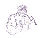 abs almasy anthro barazoku biceps blush chocofox felid flower hi_res male mammal muscular pantherine pecs plant rose_(flower) shy snow_leopard solo