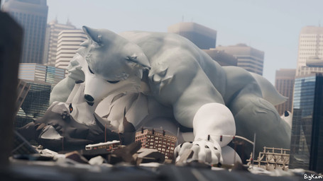 all_fours anthro building building_destruction city claws clear_sky destruction dominant duo french_kissing hand_holding humping kiss_on_lips kissing lying macro male male/male muscular muscular_anthro muscular_male on_back on_top on_top_of passionate sex sky waving_tail bigkami canid canine canis mammal wolf 16:9 2026 3d_(artwork) 3d_animation animated blender_(artwork) digital_media_(artwork) hi_res loop short_playtime sound video widescreen