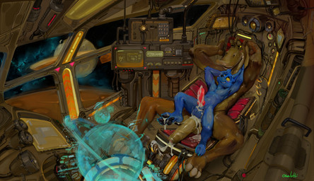 after_sex animal_genitalia animal_penis anthro balls black_pawpads blue_balls blue_body blue_fur blue_sheath bodily_fluids brown_body canine_genitalia canine_penis cum cum_on_balls cum_on_feet cum_on_penis cum_string duo electronics erection eye_contact feet fur genital_fluids genitals grin humanoid_on_anthro inside looking_at_another looking_down looking_up lying male male/male monitor narrowed_eyes on_back on_top pawpads penis planet pushbutton sheath smile spacecraft spread_legs spreading tan_balls tan_body tan_penis vehicle window yellow_eyes oselotti star_wars salai sandio alien canid canine gungan humanoid mammal otolla_gungan absurd_res digital_media_(artwork) digital_painting_(artwork) hi_res painting_(artwork) signature
