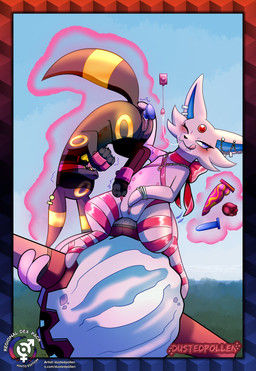 3_fingers 3_toes ambiguous_gender anal anal_penetration bdsm black_body black_fur blindfold blush bodily_fluids border bound bow_accessory bow_ribbon chain clothing cuff_(restraint) cute_fangs day detailed_background dildo dildo_in_ass dildo_in_vagina dildo_insertion double_penetration ear_piercing ear_ring egg_vibrator fangs feet female female/ambiguous female/female female_penetrated feral feral_on_feral fingers flying flying_sex forked_tail fur gag genital_fluids genitals group group_sex interspecies jewelry legwear markings masturbation multi_nipple necklace nipples object_in_ass outside outside_sex paws penetration piercing plant prehensile_tail raised_tail restraints ribbons ring_gag ring_piercing saliva saliva_string sex sex_toy sex_toy_in_ass sex_toy_in_vagina sex_toy_insertion shaking shivering sky smile stockings tail teats teeth telekinesis text threesome toes tongue tongue_out tree trio unusual_anatomy unusual_tail vaginal vaginal_fluids vaginal_masturbation vaginal_penetration vibrator vulva wrist_cuffs yellow_markings dustedpollen nintendo pokemon eeveelution espeon forretress generation_2_pokemon pokemon_(species) umbreon digital_media_(artwork) english_text hi_res watermark
