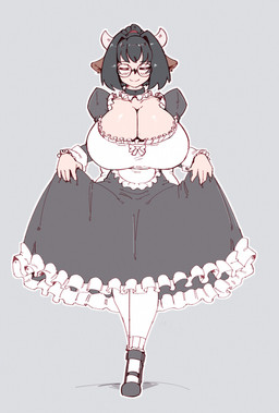 2_horns big_breasts black_hair breasts clothed clothing cow_ears curtsey eyes_closed eyewear female glasses hair hair_bun horn maid_uniform solo uniform maquinar2 lenora_(someplebe) animal_humanoid bovid bovid_humanoid bovine bovine_humanoid cattle_humanoid human humanoid mammal mammal_humanoid absurd_res hi_res