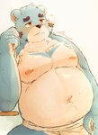 anthro asian_clothing belly big_belly black_nose blue_body blush clothing east_asian_clothing fundoshi heart_symbol humanoid_hands japanese_clothing kemono male moobs navel nipples overweight overweight_male solo underwear white_body white_clothing white_fundoshi white_underwear 10_cosmo_24 bonasiah full_attack sophring_jie bear mammal 2022 hi_res