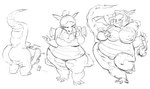 after_transformation anthro big_breasts breasts butt curvy_figure dragon eyes_closed female group hypno-hatter mirror monochrome mythological_creature mythological_scalie mythology nipples nude overweight scalie smile standing tail voluptuous wide_hips wings