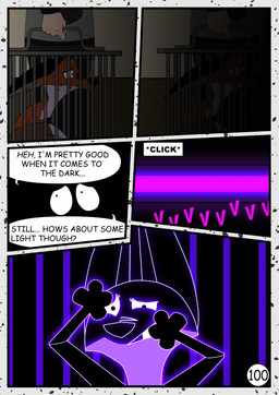 black_nose blacklight cage dialogue feral in_cage male purple_light purple_line_art speech_bubble text toony trapped redundantmodule 101_dalmatian_street 101_dalmatians disney fergus_(101_dalmatians) canid canine fox mammal red_fox true_fox colored_line_art comic english_text hi_res