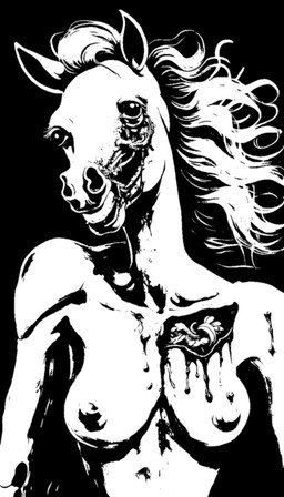 anthro bilemirth breasts death female gore hair long_hair sad solo wounded unhappy893 equid equine horse mammal pony 4:7 digital_media_(artwork) hi_res monochrome tagme