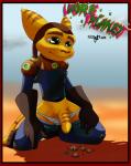 anthro balls bottomwear bottomwear_down bulge clothed clothing foreskin fur genitals gloves green_eyes group handwear humanoid_genitalia humanoid_penis kneeling macro male pants pants_down partially_clothed penis solo_focus text underwear yellow_body yellow_fur green_roon ratchet_and_clank sony_corporation sony_interactive_entertainment ratchet_(ratchet_and_clank) lombax mammal 2008 english_text