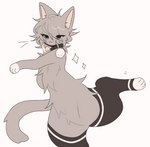 anthro bell bell_collar bodily_fluids clothing collar female hair legwear looking_at_viewer messy_fur messy_hair pose raised_leg semi-anthro simple_background solo sparkles stockings sweat whiskers joycawn jam_(joycawn) domestic_cat felid feline felis mammal