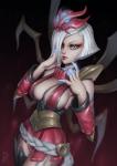 big_breasts breasts female monster_girl_(genre) not_furry simple_background solo league_of_legends riot_games tencent elise_(lol) arachnid arthropod humanoid spider hi_res