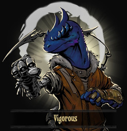 anthro blue_body clothed clothing cybernetic_arm cybernetic_limb cybernetic_tail cybernetics jacket machine male mechanical_arm scales simple_background solo topwear neungsonie darkest_dungeon ecko_(neungsonie) lizard reptile scalie digital_media_(artwork)