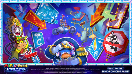 anthro arms_bent arrow_sign black_eyes blue_clothing blue_coat blue_topwear clothed clothed_anthro clothed_male clothing coat copyright_symbol facial_hair floppy_ears hat headgear headwear holding_clothing holding_hat holding_headgear holding_headwear holding_map holding_object light long_ears looking_at_map lop_ears male male_anthro mitten_hands mustache noseless orange_facial_hair orange_mustache outline peaked_cap pink_inner_ear planet sign space spacecraft symbol text topwear vehicle white_clothing white_hat white_headwear white_outline year fabio_pochet mario_plus_rabbids_sparks_of_hope nintendo raving_rabbids rayman_(series) ubisoft captain_orion lagomorph mammal rabbid 16:9 2023 4k absurd_res artist_name digital_drawing_(artwork) digital_media_(artwork) english_description english_text hi_res lighting official_art shaded widescreen