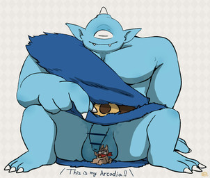 balls blue_body brown_body brown_fur cute_fangs exclamation_point fangs flaccid foreskin fur genitals humanoid_genitalia humanoid_penis kemono long_foreskin male penis sitting solo teeth text kuriusagi dragon_quest square_enix canid canine canis cyclops cyclops_(dragon_quest) domestic_dog humanoid mammal monster monstrous_humanoid 2017 english_text hi_res