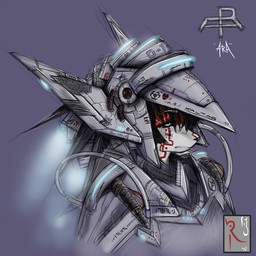anthro armor barcode black_hair blue_eyes clothed clothing cybernetics female fur glowing hair machine multicolored_body multicolored_fur red_body red_fur solo text white_body white_fur conditional_dnp fluff-kevlar ara_(fluff-kevlar) android canid canine cyborg domestic_cat felid feline felis fox mammal robot bust_portrait digital_media_(artwork) portrait