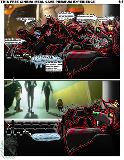 abdominal_bulge ambiguous_gender anthro arthropod_abdomen belly bodily_fluids bones_in_stomach breed bulge burping devoured digestion eating expansion faceless_ambiguous faceless_character fatal feast group male mass_vore meal movie_theater multiple_prey onomatopoeia organs rumbling_stomach saliva self shepherd sitting solo_focus sound_effects squirming stomach stuffing swallowed swaying text theater vore weapon jammie_monsta_doggo dreamworks the_bad_guys devour jammie karst sway canid canine canis domestic_dog mammal monster unknown_species comic english_text hi_res nonbinary_(lore)