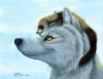 2004 ambiguous_gender arylkia canid canine canis domestic_ferret duo eyes_closed feral fur inner_ear_fluff kissing licking mammal mustelid musteline smile tail tongue tongue_out traditional_media_(artwork) true_musteline tuft weasel wolf yellow_eyes