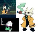 clothing drugs green_clothing male marijuana reference_image shitpost simple_background smoking smoking_marijuana smoking_pipe solo yellow_clothing unknown_artist deltarune nine_sols ralsei_smoking_blunt red_candle_games undertale_(series) ralsei yi_(nine_sols) bovid caprine felid feline goat mammal solarian hi_res meme