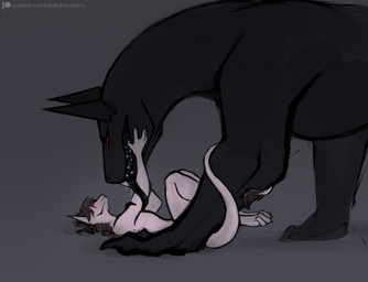 black_body black_tongue blush bodily_fluids brown_hair drooling duo eye_contact female feral grey_background hair hand_on_face larger_male long_tail long_tongue looking_at_another lying male male/female on_back prehensile_tongue saliva sharp_teeth simple_background size_difference smaller_female tail tail_around_arm tail_tuft teasing teeth text tongue tongue_around_arm tuft white_body darkdraconica mythology maschine_(darkdraconica) spark_(darkdraconica) dragon mythological_creature mythological_scalie scalie wingless_dragon absurd_res digital_media_(artwork) hi_res url
