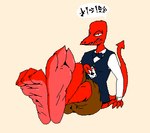 3_toes 4_fingers anthro barefoot bow_tie card claws clothing colored_nails countershade_feet countershading curling_toes feet fingers foot_focus gibberish humanoid_feet looking_at_viewer male nails plantigrade pointed_tail red_body red_claws red_nails red_scales red_tail scales simple_background soles solo speech_bubble tail tan_background toes topwear vest wrinkled_feet wrinkles pilotredsun teddypaws blackjack_dealer_(pilotredsun) demon humanoid low_res pictographics