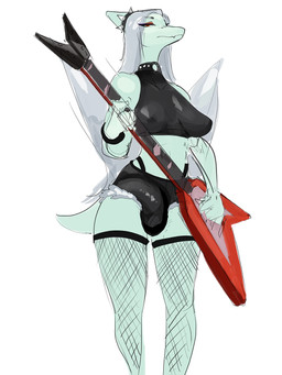 anthro bulge clothed clothing detailed_bulge electric_guitar eyelashes genital_outline guitar gynomorph intersex intersex_anthro long_eyelashes looking_at_viewer musical_instrument nipple_outline no_bra penis_outline plucked_string_instrument simple_background solo string_instrument thong_straps white_background magnetus goodbye_volcano_high ko_op_(game_developer) fang_(gvh) prehistoric_species pterosaur reptile scalie 2025 3:4 digital_media_(artwork) hi_res