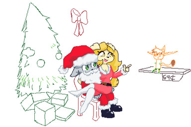 belt blonde_hair boots bow_ribbon box breasts chair christmas_clothing christmas_decorations christmas_headwear christmas_tree cleavage clothed clothing container costume fake_beard female footwear freckles frown fur furniture gesture green_eyes grey_body grey_fur hair hand_gesture happy hat headgear headwear high_heeled_boots high_heels holidays long_hair male on_chair on_lap plant plushie price_tag santa_costume santa_hat shelf shoes sitting sitting_on_another sitting_on_chair sitting_on_lap tan_body tan_fur tongue tongue_out tree whiskers yellow_eyes unknown_artist bittersweet_candy_bowl christmas fan_character mike_(bcb) paulo_(bcb) bird_dog canid canine canis domestic_cat domestic_dog felid feline felis golden_retriever hunting_dog korat_cat mammal retriever somali_cat 3:2 colored digital_media_(artwork) pixel_(artwork) tagme