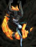 abstract_background armor black_nails breasts colored_nails dark_body dark_skin fangs featureless_breasts female gesture hair hand_gesture headgear helmet looking_at_viewer markings mask middle_finger nails not_furry nude orange_hair red_eyes short_stack smile solo teeth yellow_sclera shadman wabaki88 nintendo the_legend_of_zelda twilight_princess midna humanoid twili 2018 digital_media_(artwork)