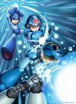 blue_body blue_eyes green_eyes group machine male darkereve capcom mega_man_(series) mega_man_x_(series) megaman_(classic) mighty_no._9 beck_(mighty_no._9) mega_man_(character) mega_man_x_(character) humanoid robot 2014 absurd_res hi_res