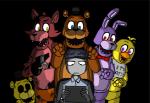 anthro bib blue_eyes bow_(feature) bow_tie clothing exposed_endoskeleton eye_patch eyewear glowing glowing_eyes group hat headgear headwear hook hook_hand machine pirate purple_eyes red_eyes static top_hat yellow_eyes rebornica five_nights_at_freddy's scottgames bonnie_(fnaf) chica_(fnaf) foxy_(fnaf) freddy_(fnaf) golden_freddy_(fnaf) mike_schmidt animatronic avian bear bird canid canine chicken fox galliform gallus_(genus) lagomorph leporid mammal phasianid rabbit robot animated short_playtime