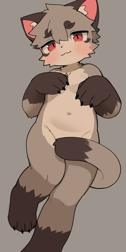 4_fingers 4_toes anthro bangs biped blush brown_body brown_fur countershade_fur countershade_torso countershading dakimakura embarrassed facial_tuft feet fingers front_view fur hair hair_between_eyes half-closed_eyes inner_ear_fluff kemono looking_at_viewer male narrowed_eyes navel nude_anthro plantigrade shota simple_background solo tail toes tuft young young_anthro young_male kuromu eisuke_(ping_koon) felid feline mammal 2025 absurd_res hi_res