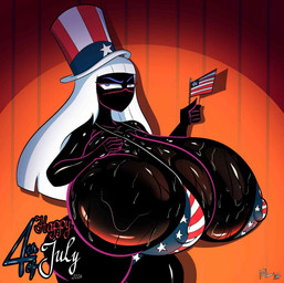 american_flag american_flag_bikini big_breasts bikini bodily_fluids breasts clothing female flag_bikini flag_swimwear hair hat headgear headwear holidays huge_breasts hyper hyper_breasts looking_at_viewer nipple_outline not_furry purple_eyes solo sweat sweaty_breasts swimwear text top_hat two-piece_swimsuit united_states_of_america white_hair ameizinglewds 4th_of_july duck_dodgers queen_tyr'ahnee alien alien_humanoid humanoid martian 2024 english_text hi_res