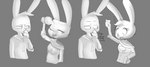 anthro bedroom_eyes clothing dessert dialogue duo exclamation_point female food head_tuft hoodie ice_cream male male/female narrowed_eyes seductive shoulderless_shirt topwear tuft agidyne rose_(agidyne) stephen_(agidyne) lagomorph leporid mammal rabbit 2022 absurd_res hi_res monochrome