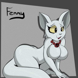 all_fours anthro big_breasts big_butt black_eyes breasts butt eyelashes featureless_breasts female fur grey_background grey_inner_ear grey_nose jewelry necklace simple_background solo tail text thick_thighs white_body white_ears white_fur white_tail wide_hips yellow_sclera fennyfen_1 buttermilk_(dezmine21) domestic_cat felid feline felis mammal 1:1 2021 digital_media_(artwork) english_text hi_res signature