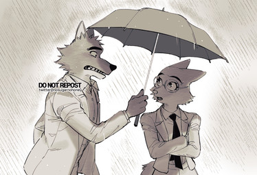 anthro clothing duo eyewear female fur glasses male outside raining simple_background suit umbrella wet nosugarnohoney dreamworks the_bad_guys diane_foxington mr._wolf_(the_bad_guys) canid canine canis fox mammal wolf digital_media_(artwork) monochrome