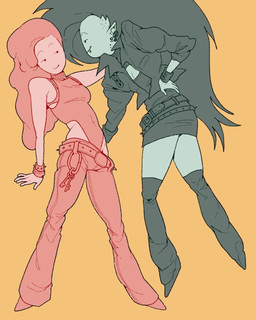 alternate_costume alternative_fashion belt bite_mark bite_mark_on_neck black_hair boots bottomwear bra bra_peek bra_strap breasts cleavage cleavage_cutout clothed clothing cutout deathhawk dress duo fanged_bite_mark fanged_bite_mark_on_neck fangs female female/female food footwear goth hair humanoid_pointy_ears jacket key leotard long_hair mohawk not_furry pants pink_hair pointy_ears shoes teeth topwear undercut underwear peachy-doodle adventure_time cartoon_network marceline_abadeer princess_bubblegum candy_people_(at) demon food_creature human humanoid mammal vampire 4:5 hi_res