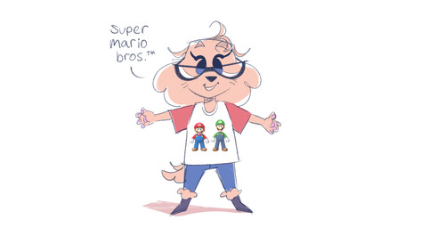 anthro biped boots bottomwear clothed clothed_anthro clothed_female clothing eyewear female female_anthro footwear fur glasses hair half-moon_glasses long_hair looking_at_viewer pants shirt shoes simple_background solo text topwear white_background yellow_body yellow_fur itsdanfango mario_bros nintendo julie_(itsdanfango) luigi mario canid canine canis domestic_dog human mammal 2020 absurd_res english_text hi_res brother_(lore) brothers_(lore) sibling_(lore) twins_(lore)