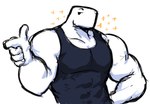 anthro clothing dark_clothing dark_topwear gesture hand_gesture male muscular muscular_male pointing shirt simple_background solo sparkles tank_top topwear white_background dynogreeno largo_(dynogreeno) dinosaur prehistoric_species reptile scalie hi_res