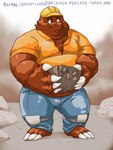 anthro armor belly biped bottomwear brown_body brown_fur clothing construction_worker fur hard_hat headgear helmet male overweight overweight_anthro overweight_male pants paws shirt solo topwear markwulfgar eulipotyphlan mammal mole_(animal) 2017 3:4